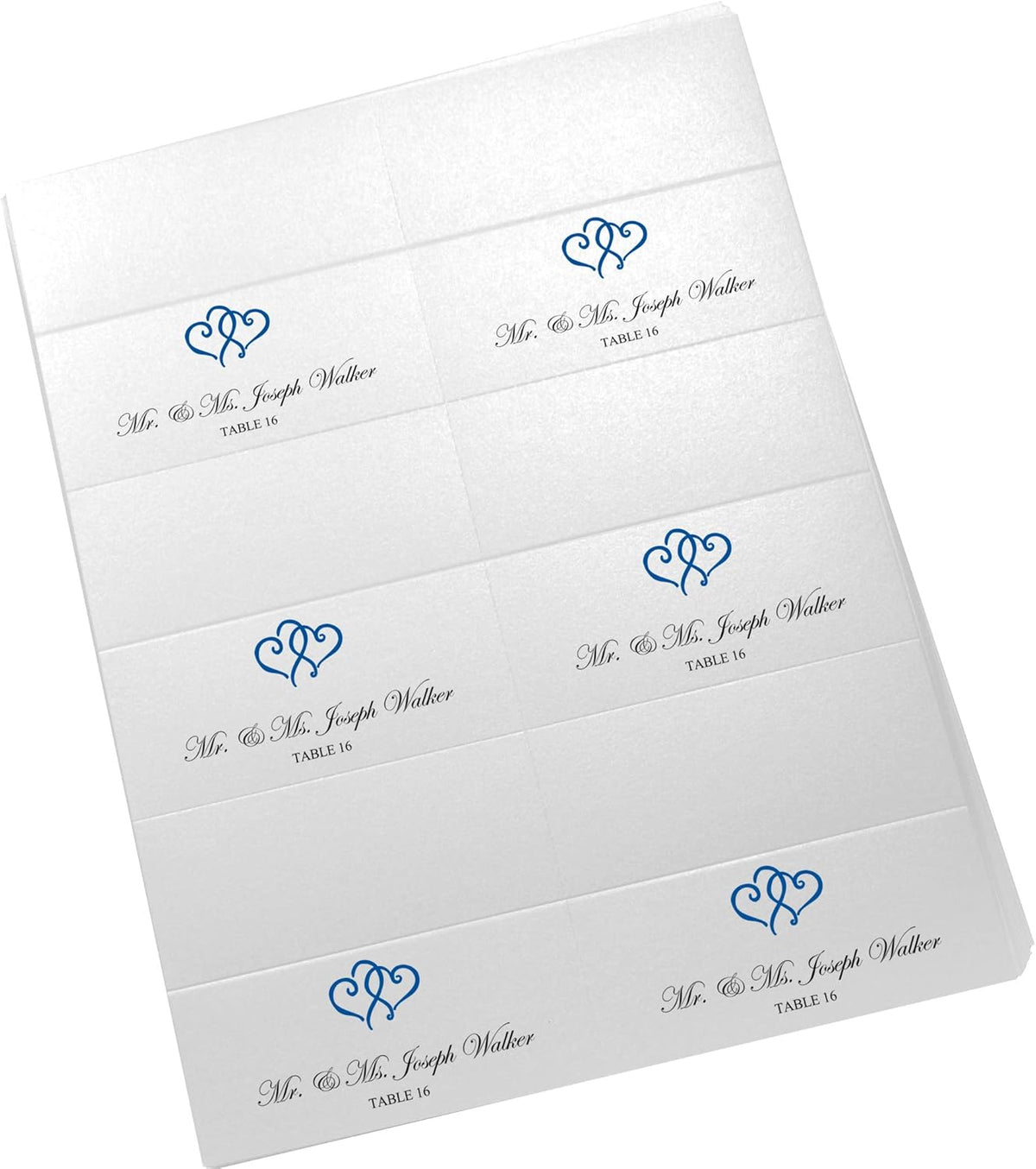 Linked Hearts Printable Place Cards, Royal Blue (Choose Color), Set of 150 (25 Sheets), Laser &
