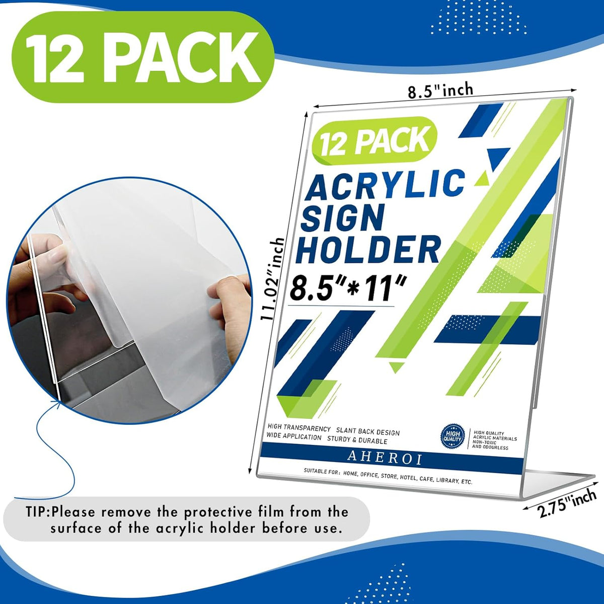 Aheroi 12 PCS Acrylic Sign Display Stands - 8.5 x 11, Clear Plastic Sign Holders for Paper