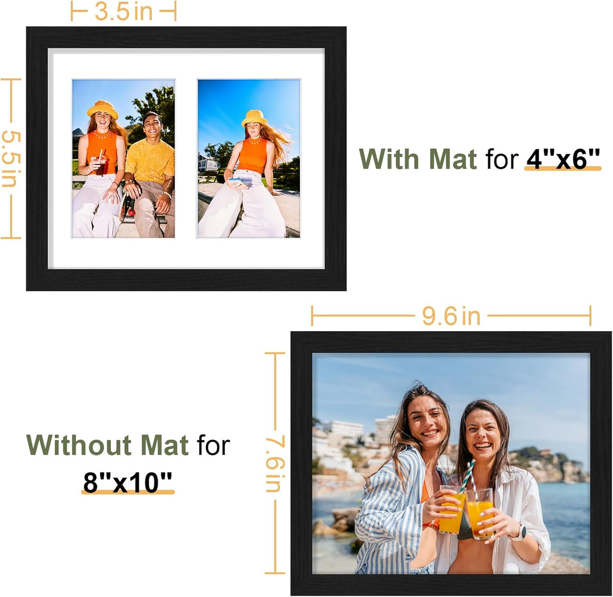 Vittanly 8x10 Collage Picture Frame, Displays 2Pcs 4x6 Pictures with Mat, Photo Frame for Wall