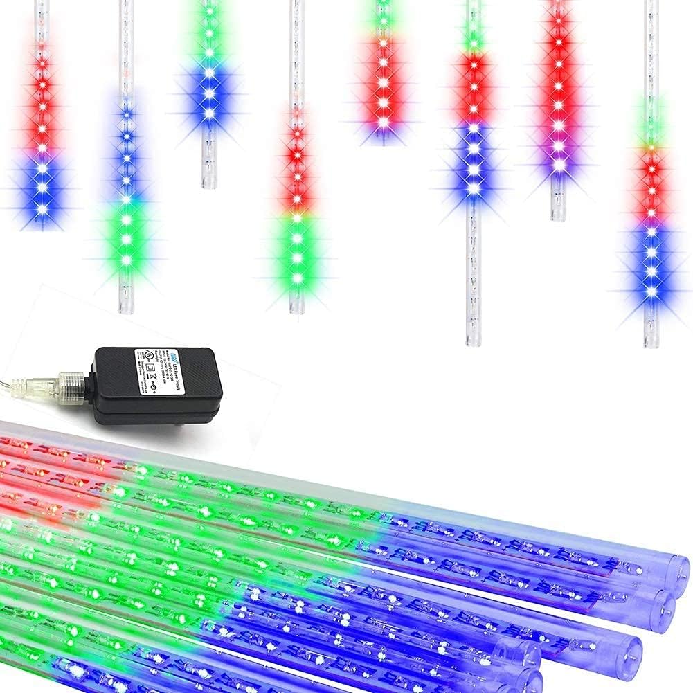 Meteor Shower Lights UL Certified 192LEDs 8 Tubes Falling Rain Drop Christmas Icicle Cascading