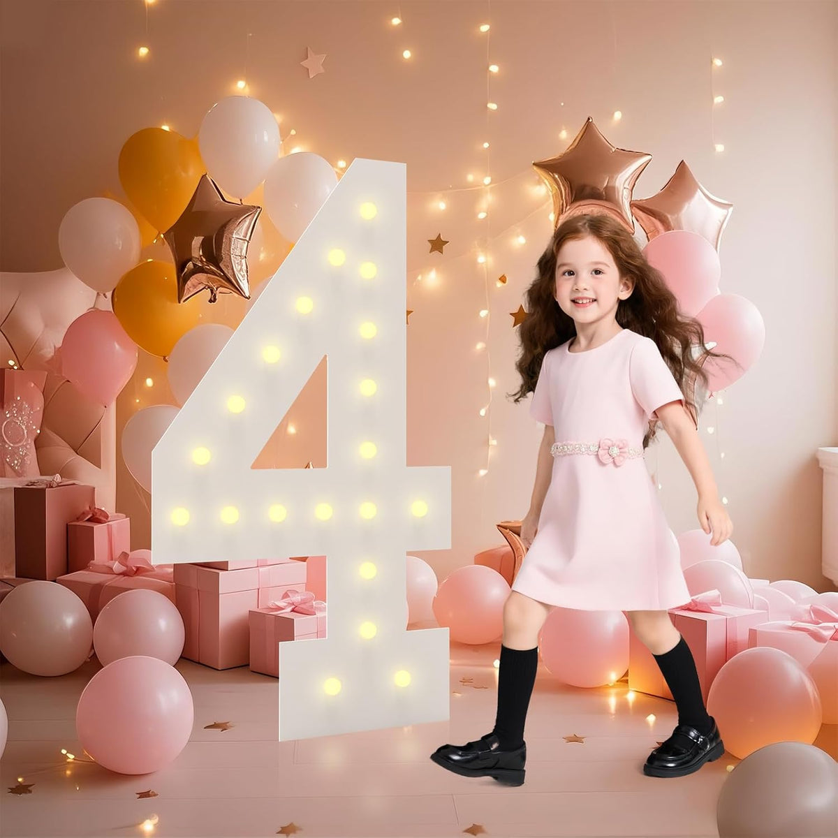 LOBOOM 4FT Light Up Numbers, Marquee Numbers 4 Feet Tall Giant Number 4 Mosaic Big Number Sign for