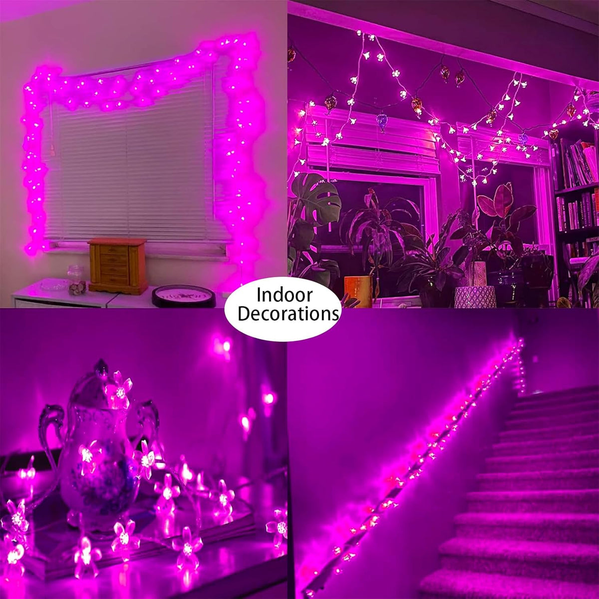 Hot Pink Aesthetic Flower Lights String Indoor Decorations, 33Ft 100 LED Decorative Tree Bedroom