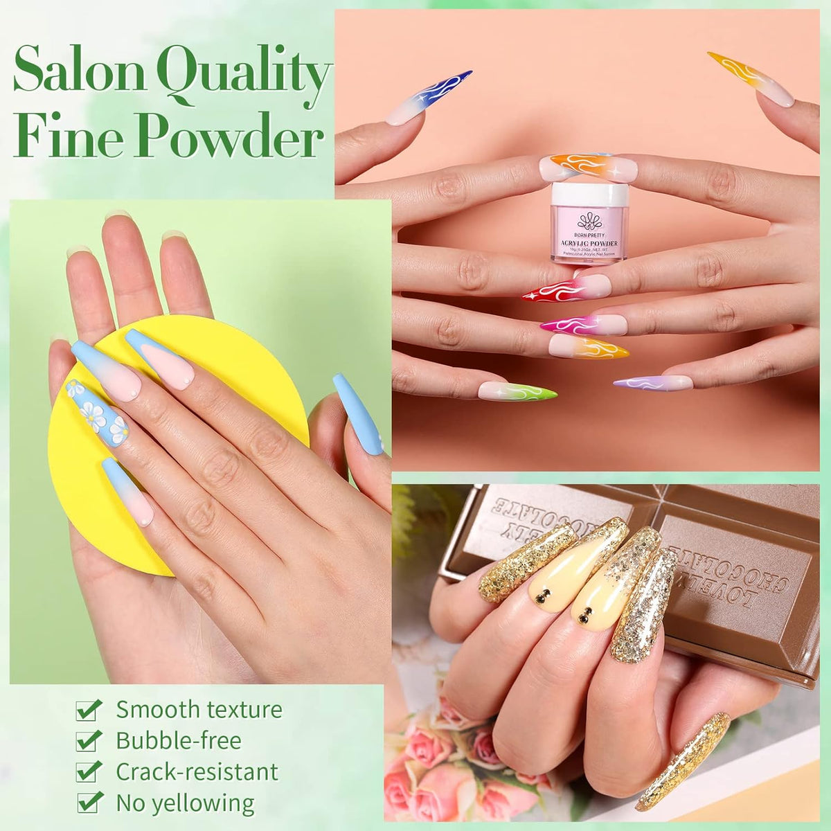 BORN PRETTY Acrylic Powder Set 36 Colors Acrylic Nail Powder Nude Pink Blue Yellow Purple Red