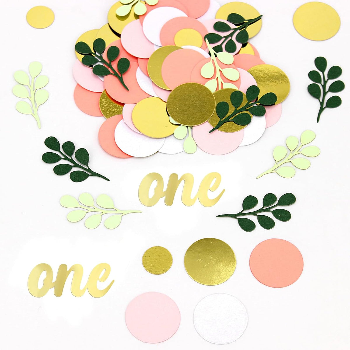 300PC Pink and Sage Green 1st Birthday Confetti First Birthday Decorations for Girl Dots Table
