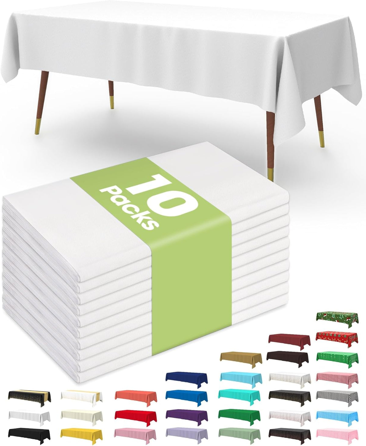 Pureegg Plastic Table Cloth Disposable 10 Pack, 54 x 156 Inch Table Cloths, Party, Picnic, Wedding