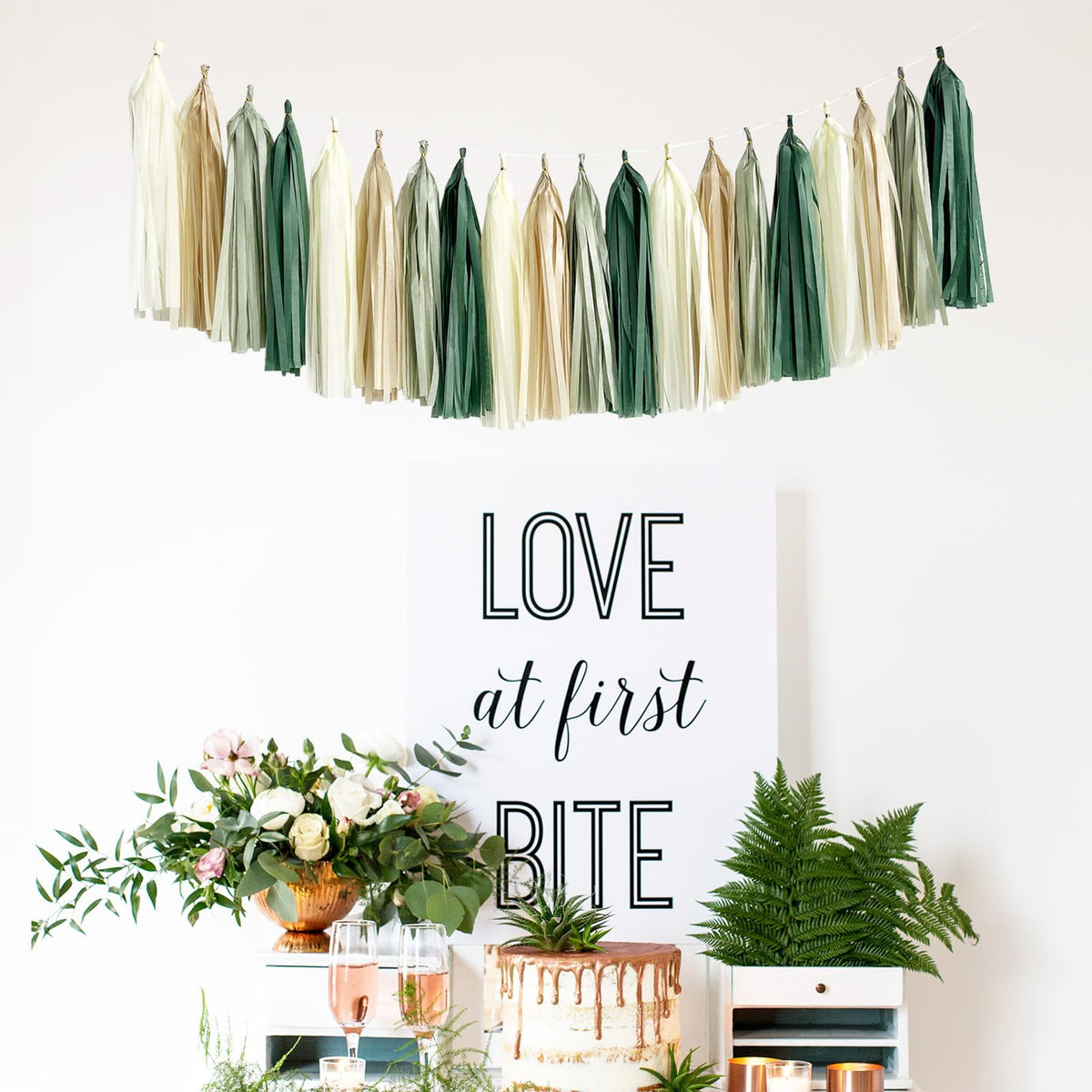 ANSOMO Sage Green Happy Birthday Party Decorations Retro Green Nude Ivory Dark Olive Kraft Paper