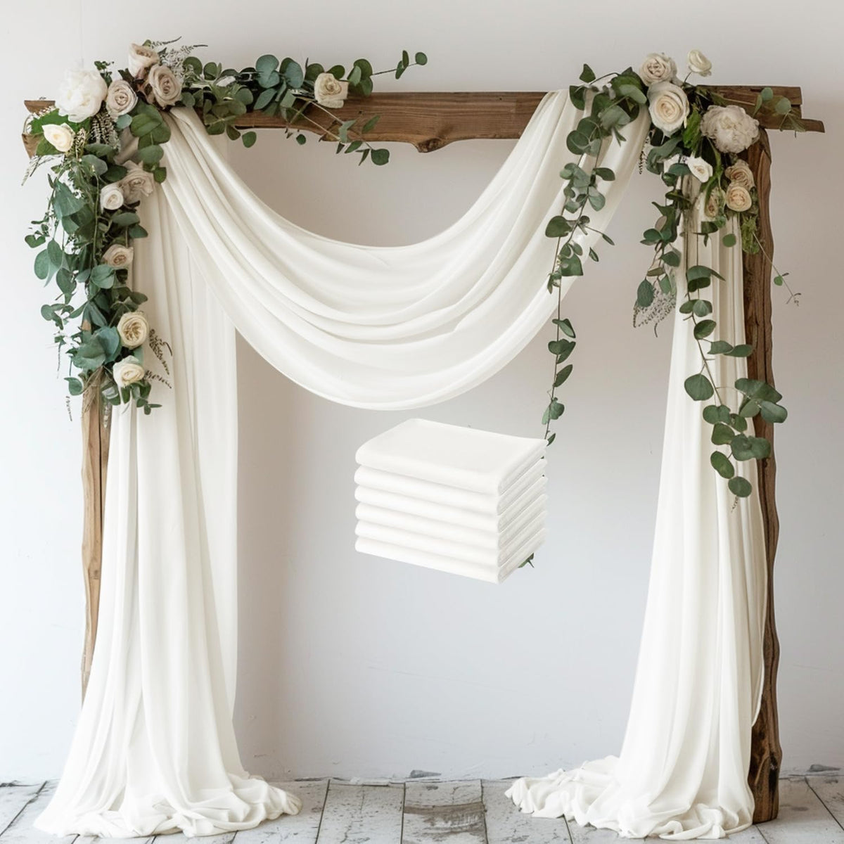 Wokceer Wedding Arch Draping Fabric 6 Panels 28.7" x 20FT Ivory Drapes Sheer Fabric Backdrop Arch
