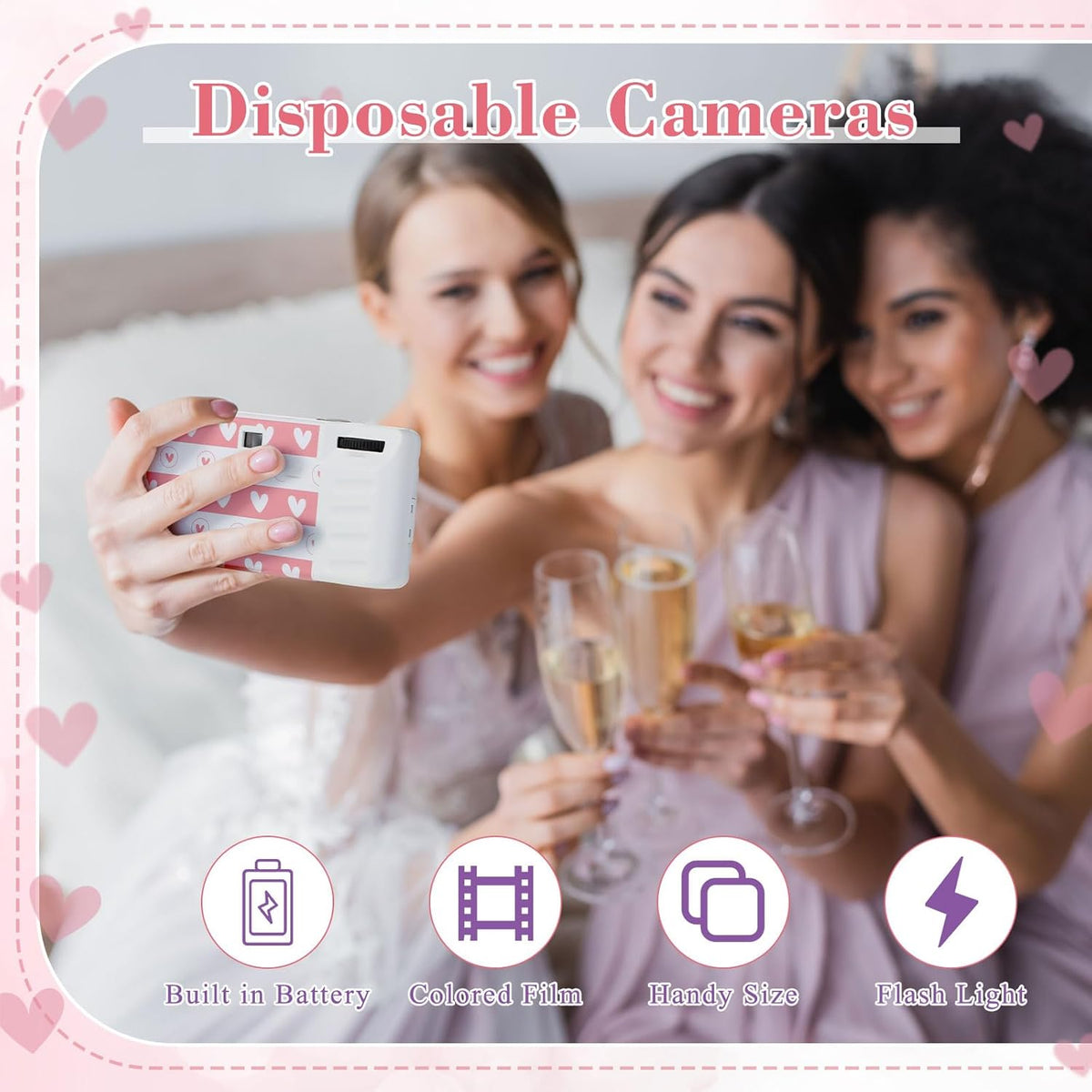 3 Pack Disposable Camera for Wedding Simple Use Color Film Camera with Flash Disposable Cameras One
