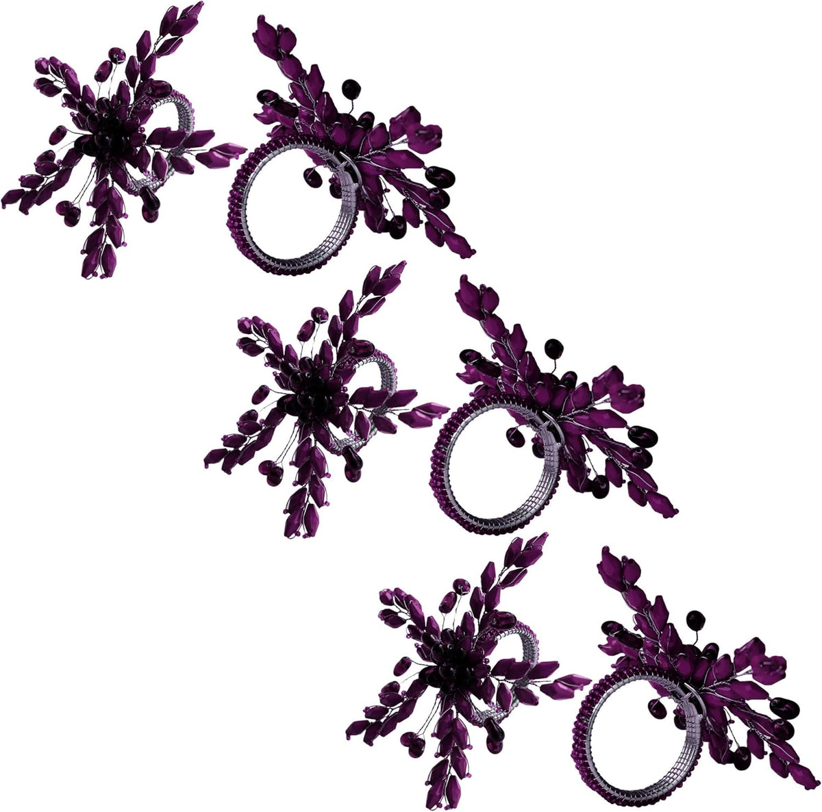 Napkin Rings Set of 12 for Dining Table Decoration Parties Everyday Metal Napkin Holder Leaf Purple
