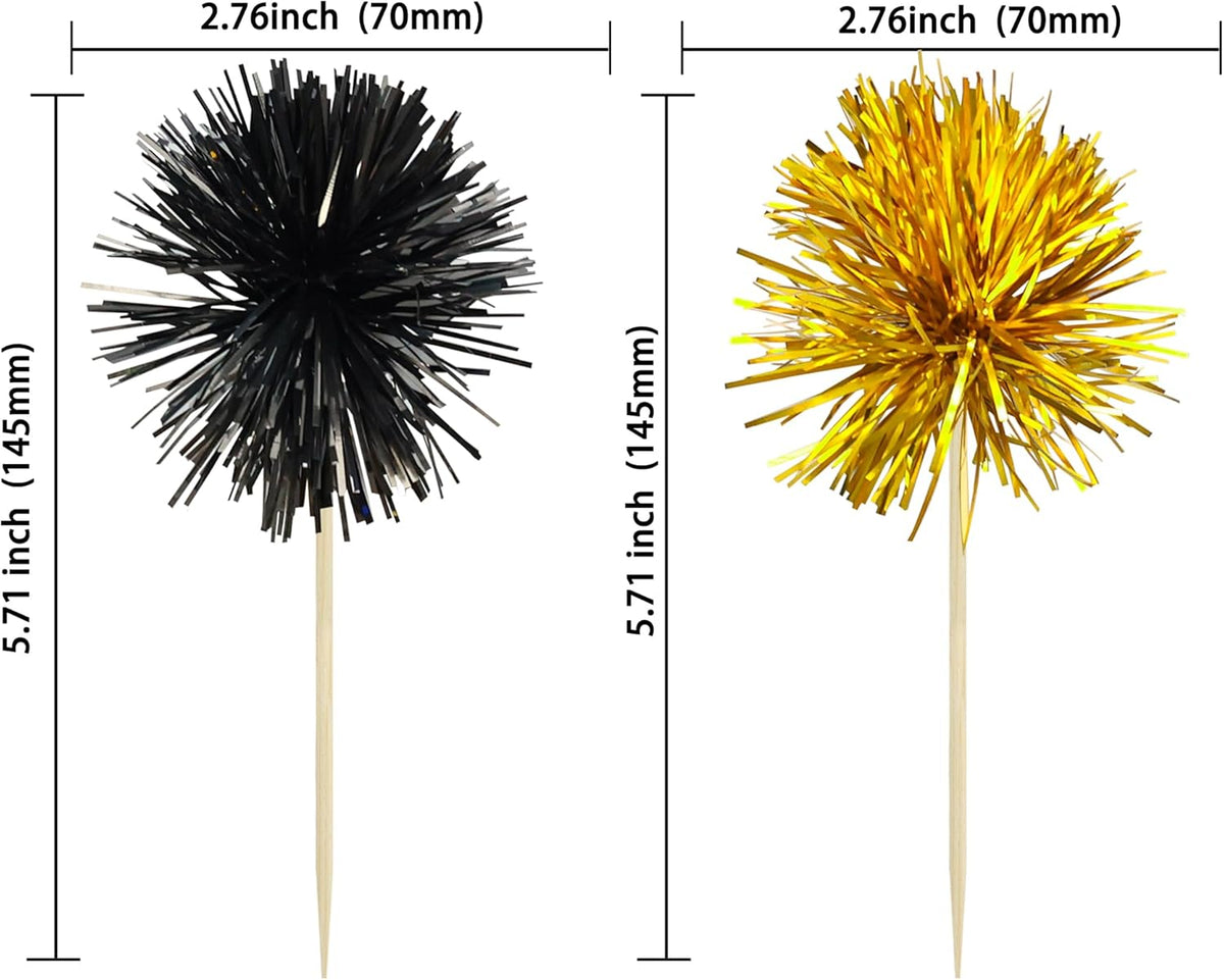 Gyufise 30Pcs Foil Firework Cupcake Toppers Sparkle Tinsel Cake Toppers Tinsel Drink Cake