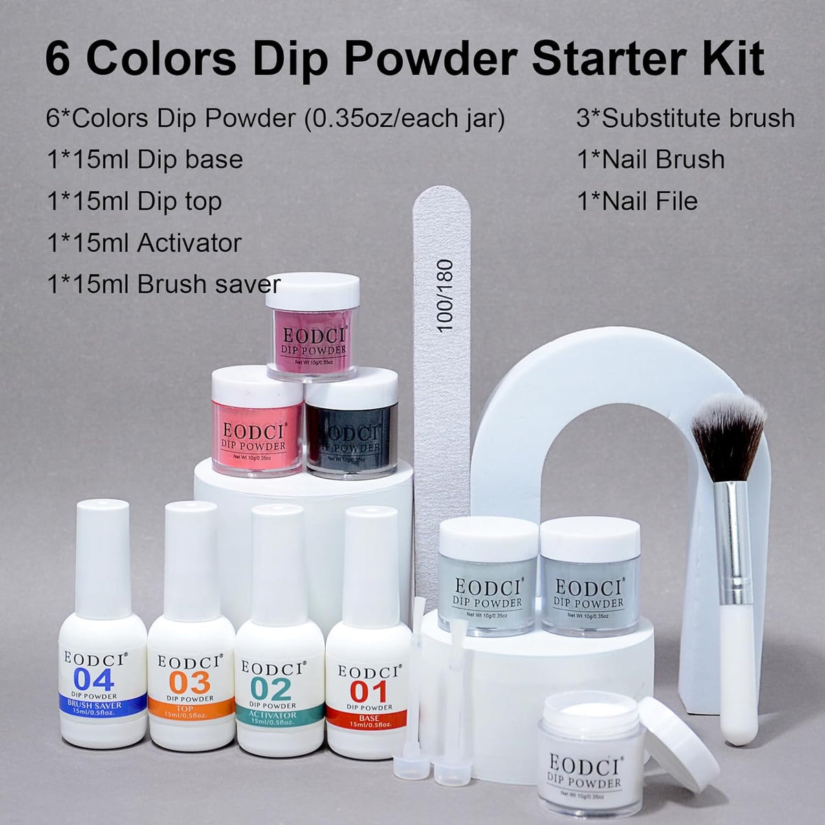 12 Pcs Dip Powder Nail Kit Starter, 6 Colors Red Black White Dipping Powder Kit With Base & Top