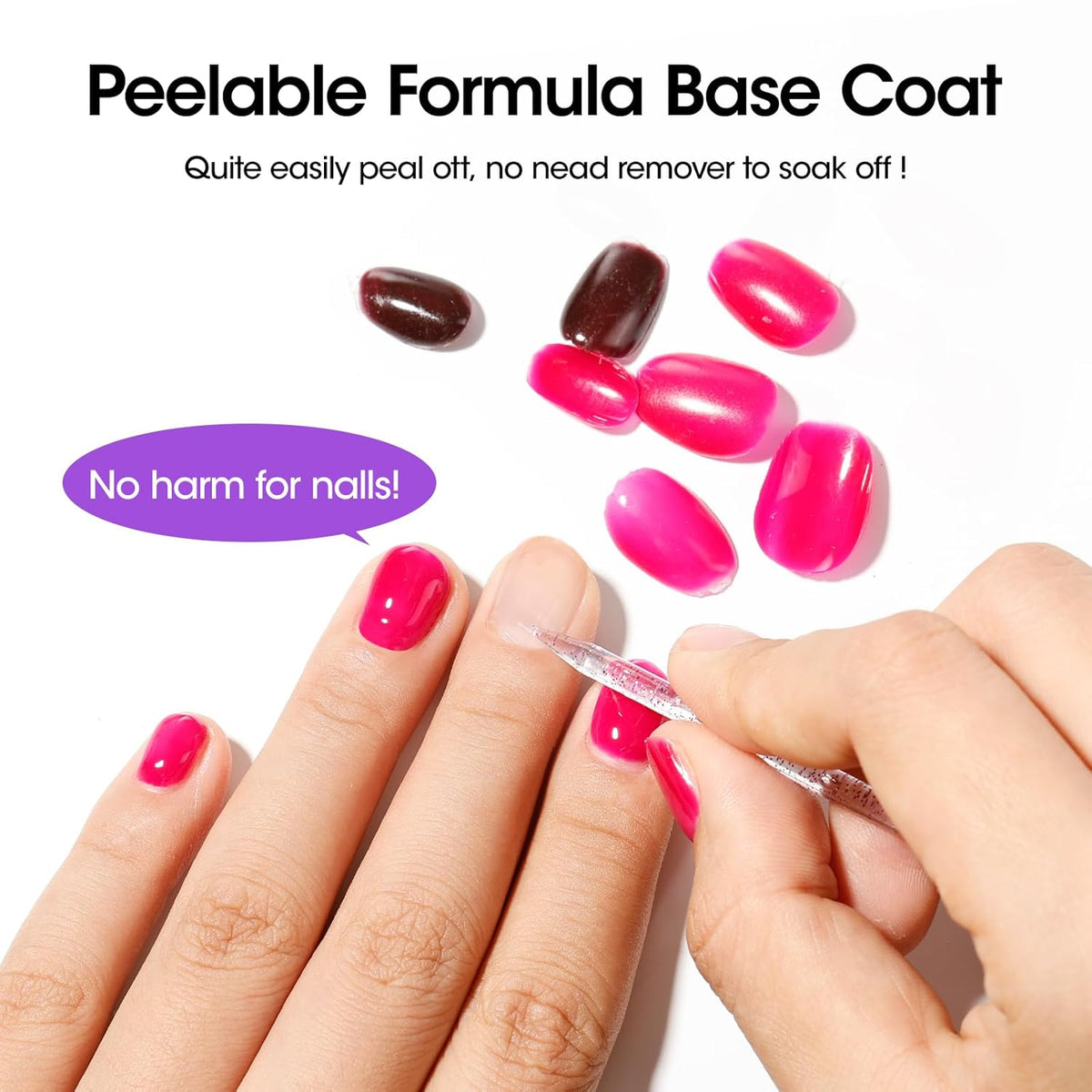GELLEN Peel Off Gel Base Coat and Top Coat Set, Peelable Base Gel without Soaking, Clear Top Coat