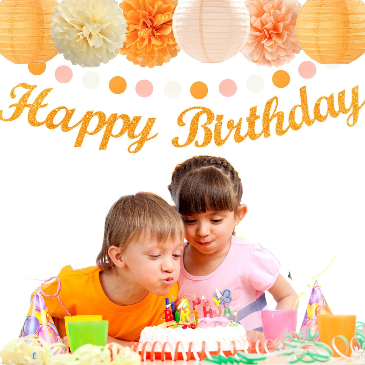 Orange-Peach Beige First Happy-Birthday Party-Decorations - 31pcs 20th Women Girls Bohemian Groovy