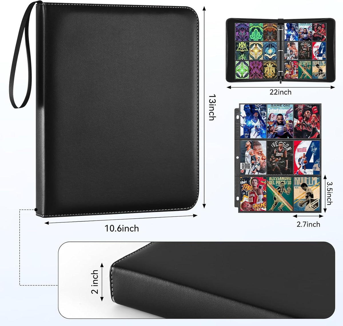 9 Pocket Card Binder, 900 Double Sided Pockets, PU Collection Binder for MTG, TCG, Sports Cards