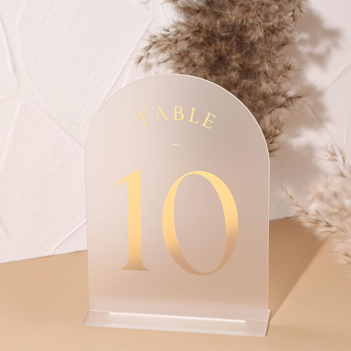 UNIQOOO Frosted Arch Wedding Table Numbers with Stands 1-30, Gold Foil Printed 5x7 Acrylic Display