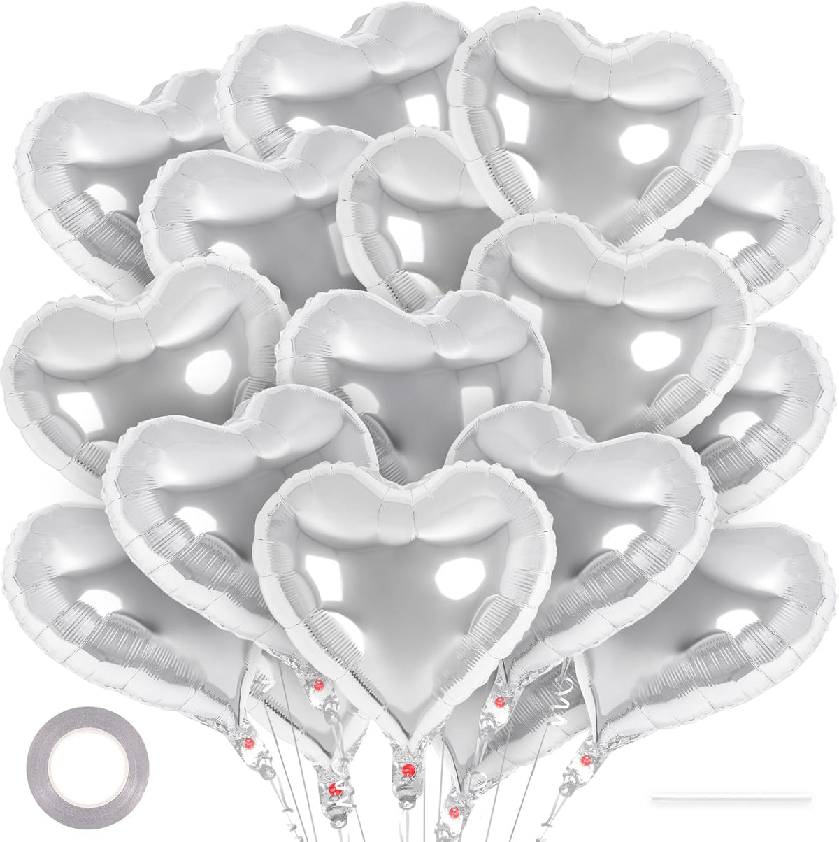 24 Pcs Silver Heart Balloons,18 inch Heart Shape Foil Balloons Love Balloons Valentine Balloons for