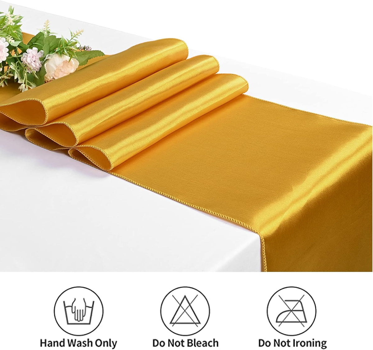 12 Pack Gold Satin Table Runner,12 x 108 inch Long Premium Smooth Table Runner for Wedding
