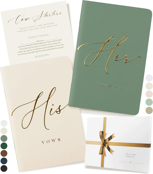 ARTESORI Wedding Vow Book for Her & Him, Soft Touch, Gold Engraving, 28 Lined Pages, Wedding Vow