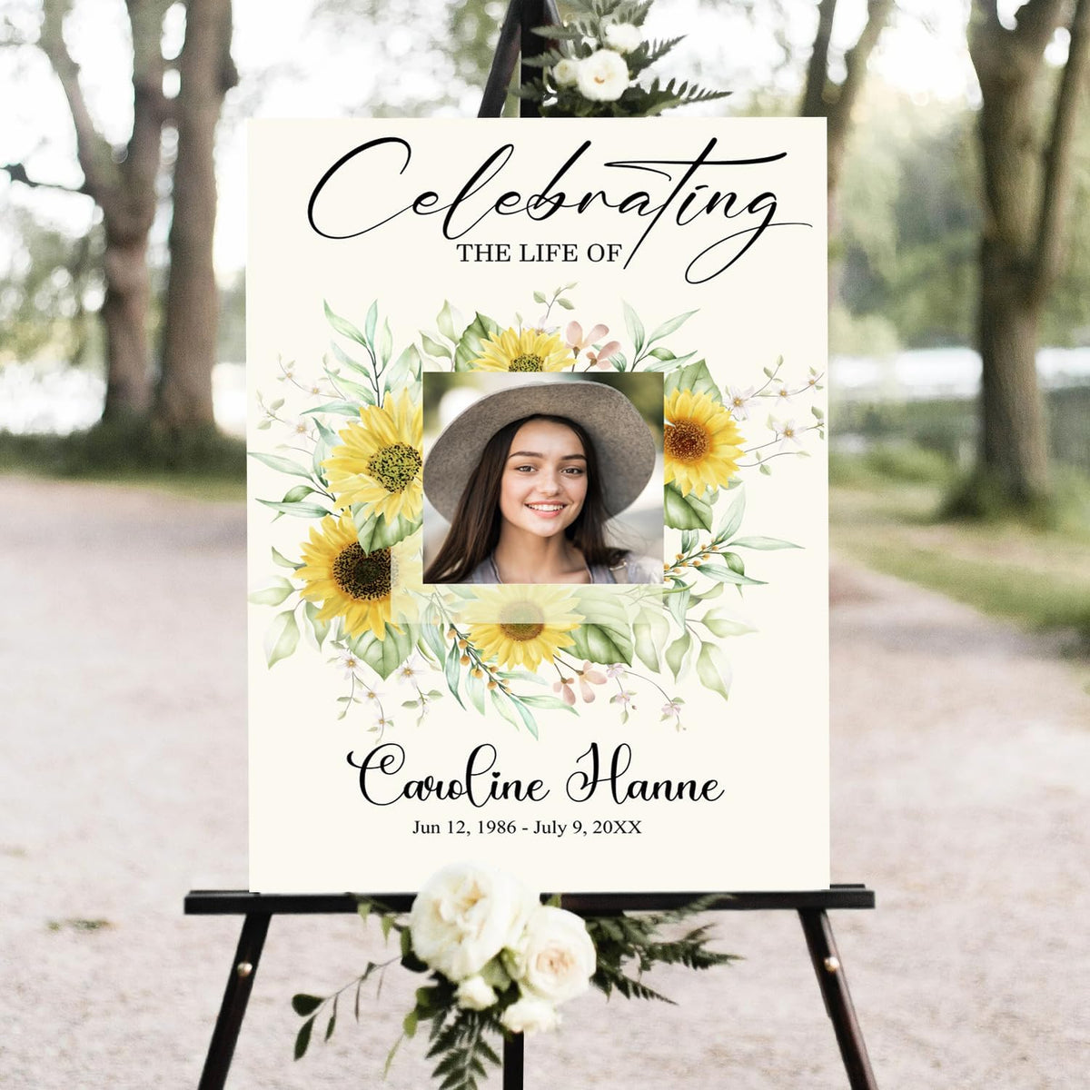 Sunflower Large Funeral Sign, Personalized Memorial Welcome Sign, Yellow Floral Custom Celebration