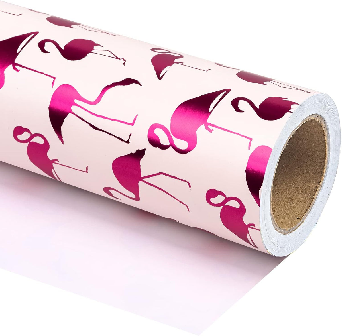 WRAPAHOLIC Wrapping Paper Roll - Mini Roll - 17 Inch X 33 Feet - Pink with Fuschia Foil Flamingo