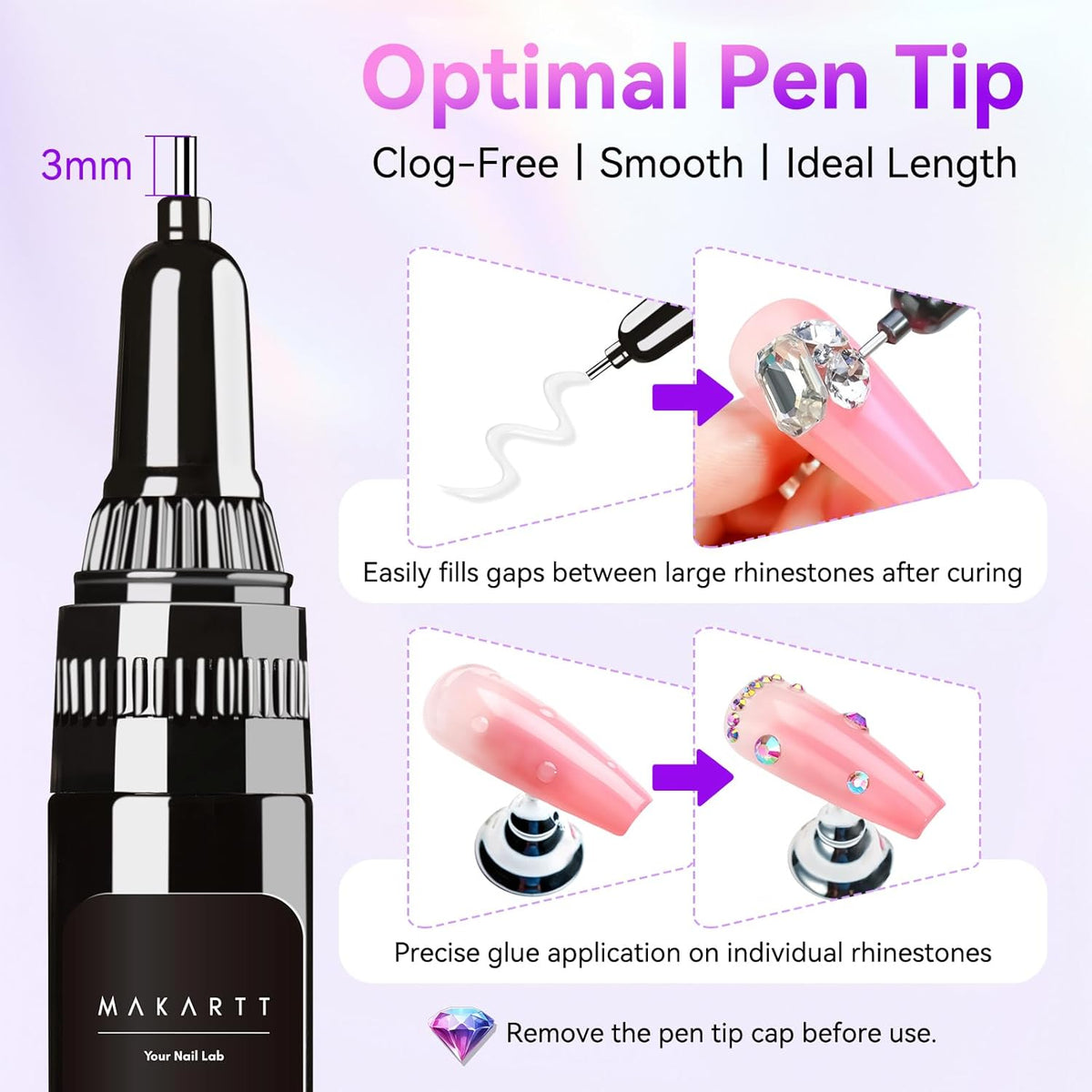 Makartt Nail Rhinestone Glue Gel, Upgrade Gel Nail Glue with Brush Pen Tip Super Strong Adhesive