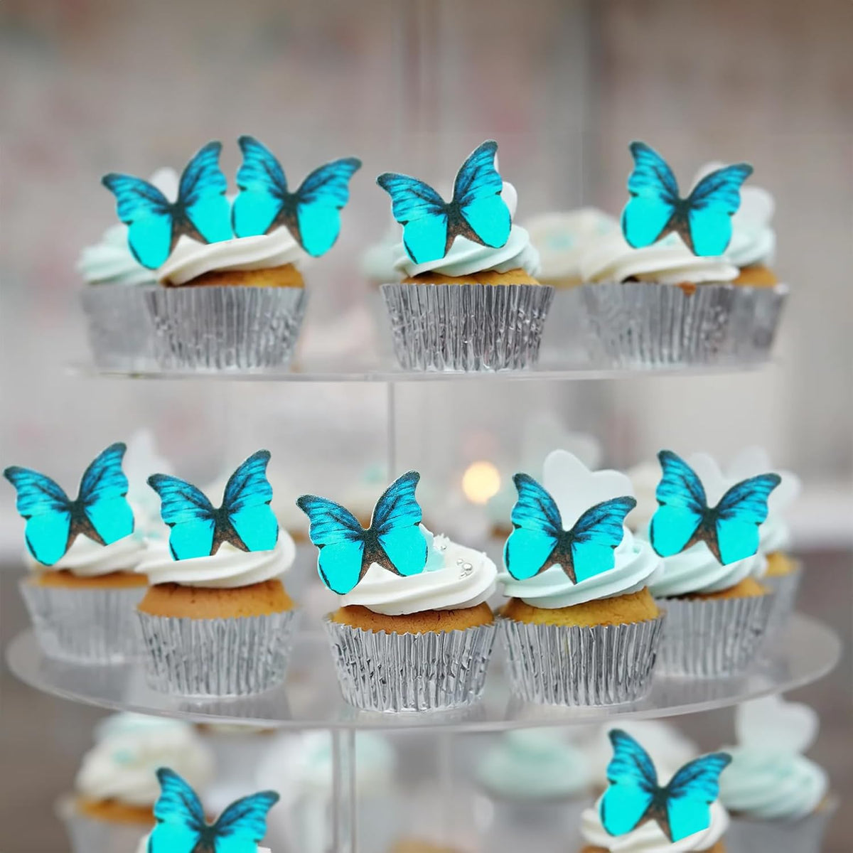 Ephlyn 48Pcs Edible Butterfly Cupcake Toppers Cute 3D Butterfly Cake Picks for Butterfly Theme Baby