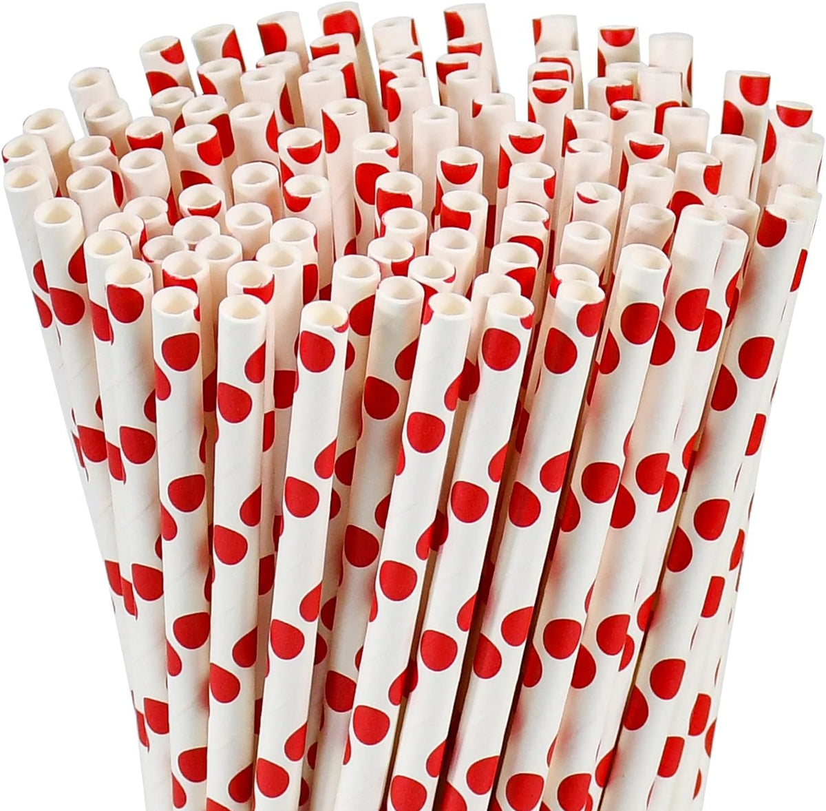 7.75'' x 0.24'' Red Polka Dots Disposable Paper Straws for Drinking, Compostable, 100 Counts - for