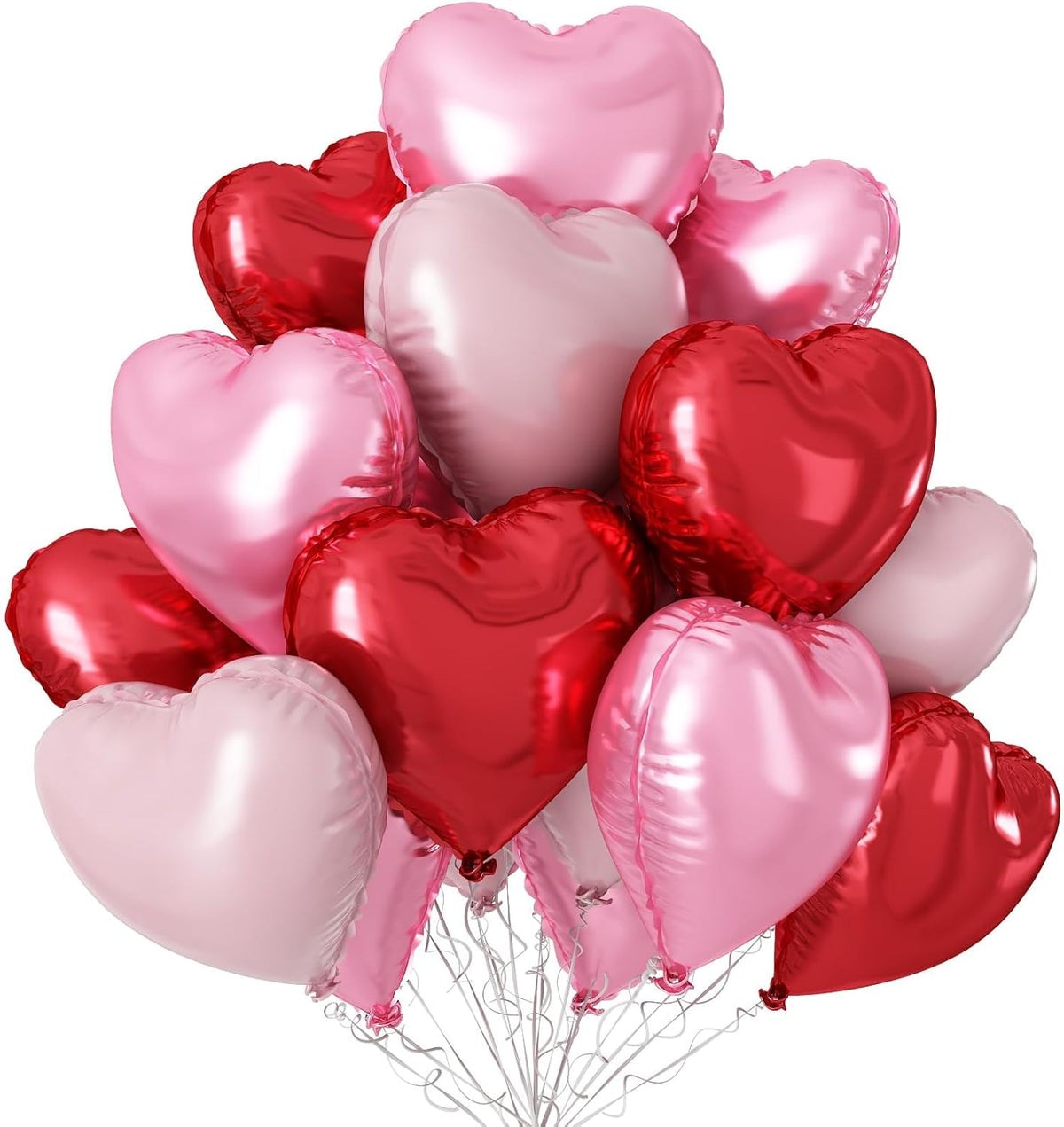 Pastel Pink Red Heart Balloons,12Pcs 18 Inch Baby Pink Foil Love Heart Shaped Balloons for Women