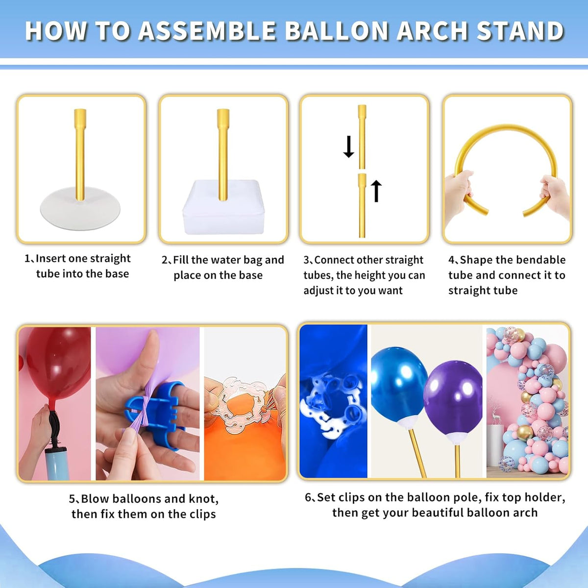 Balloon Arch Kit - Bendable 8.2FT & 6FT Balloon Arch Stand with Base and Manual Pump, Versatile