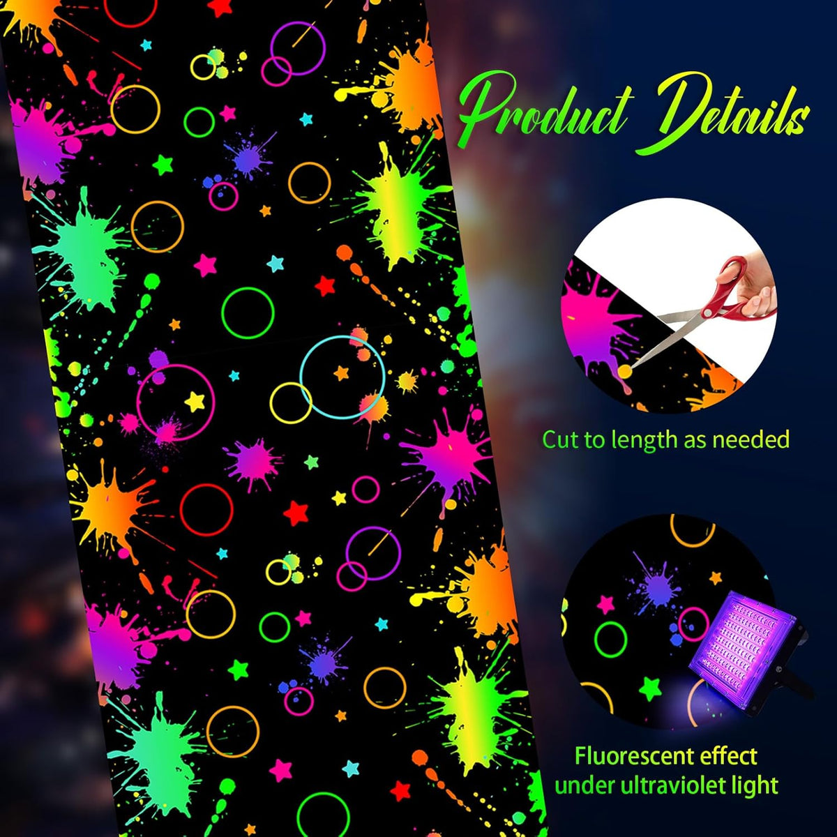 Haull 118 x 39 Inch Neon Light up Dance Floor Glow in The Dark Runner UV Reactive Blacklight Floor