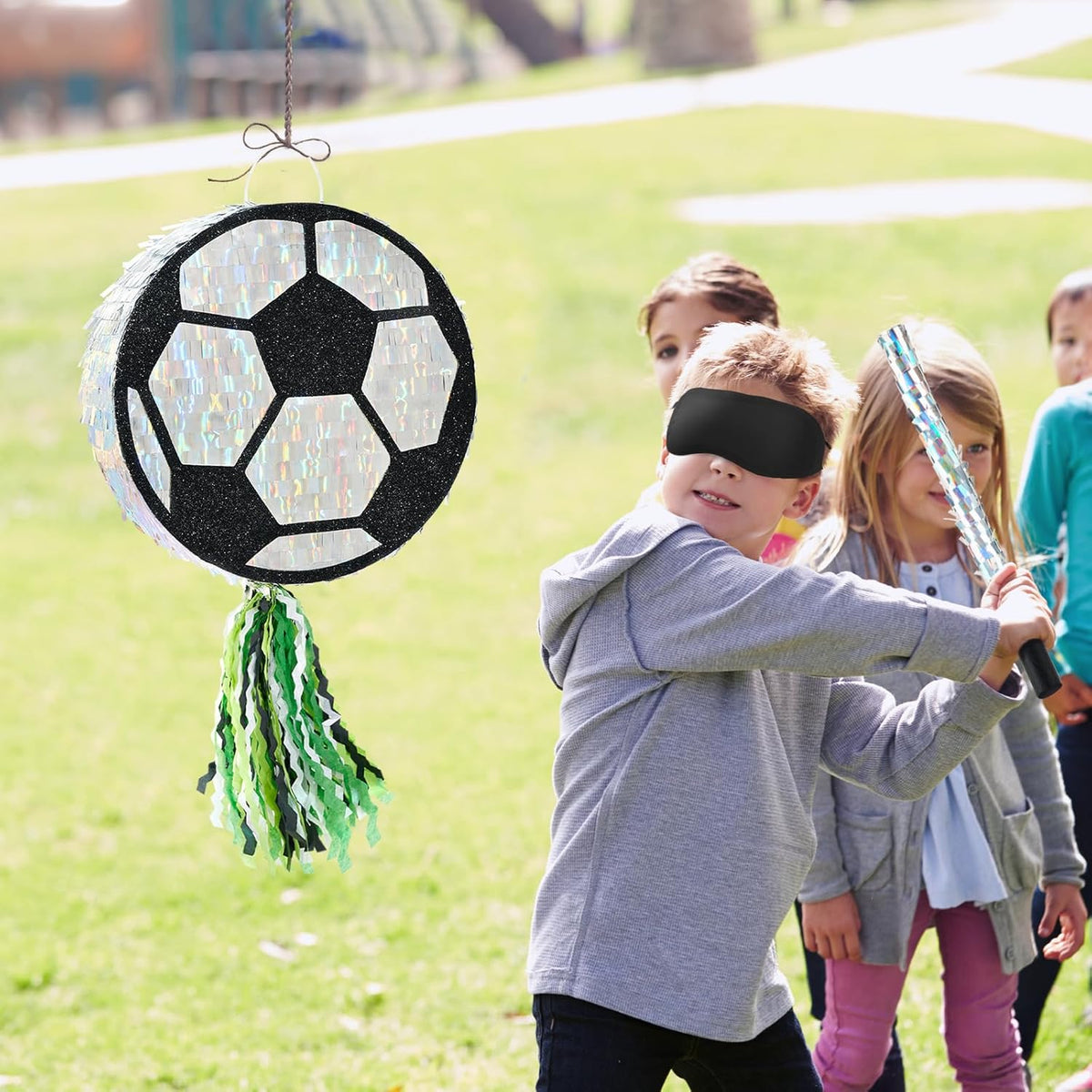 WERNNSAI Soccer Ball Piñata-Soccer Party decoration Piñata with Blindfold Bat for Kids Sports