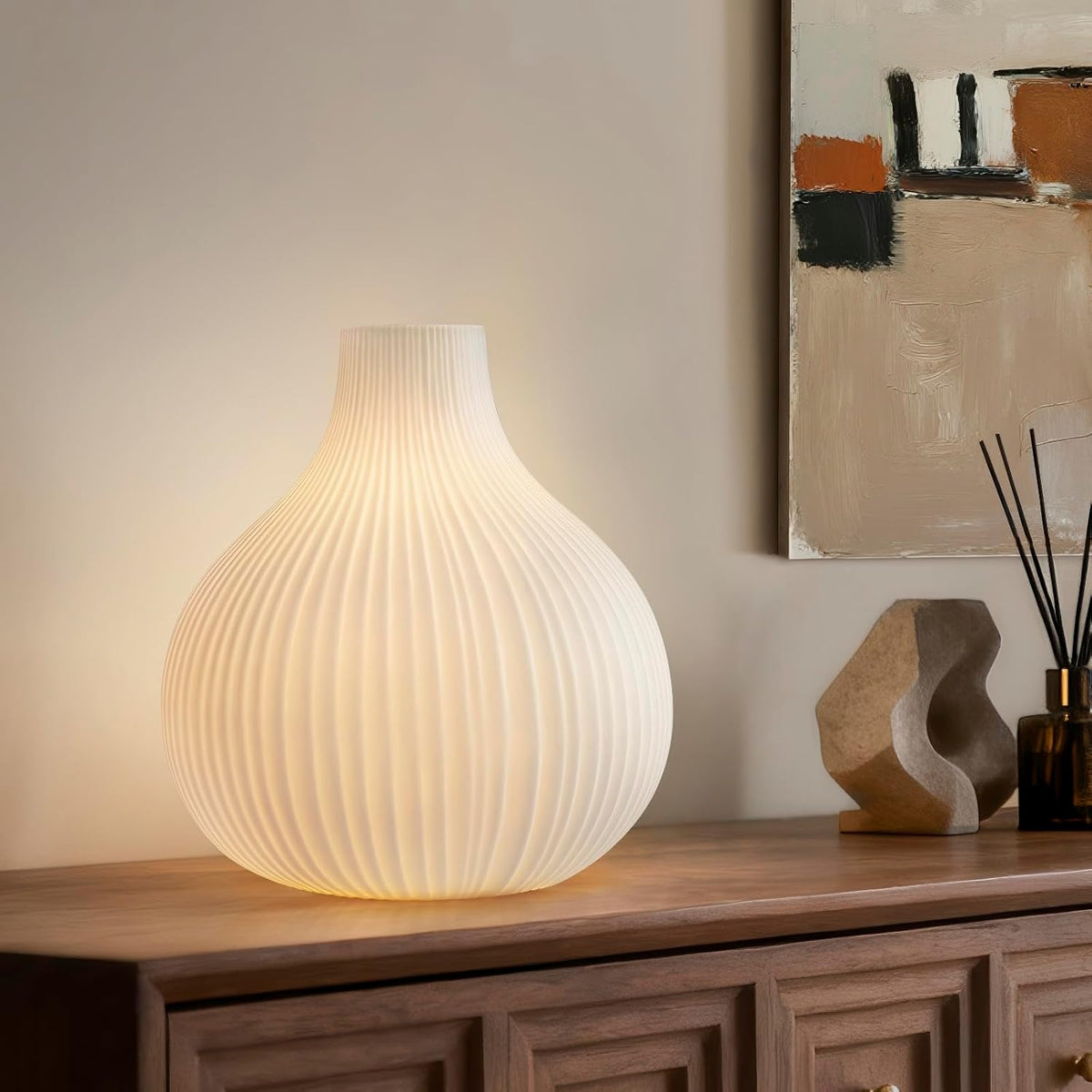 RONDURE 8.7" Modern Ceramic Table Lamp, Modern Bedside Lamps for Bedroom, Living Room and
