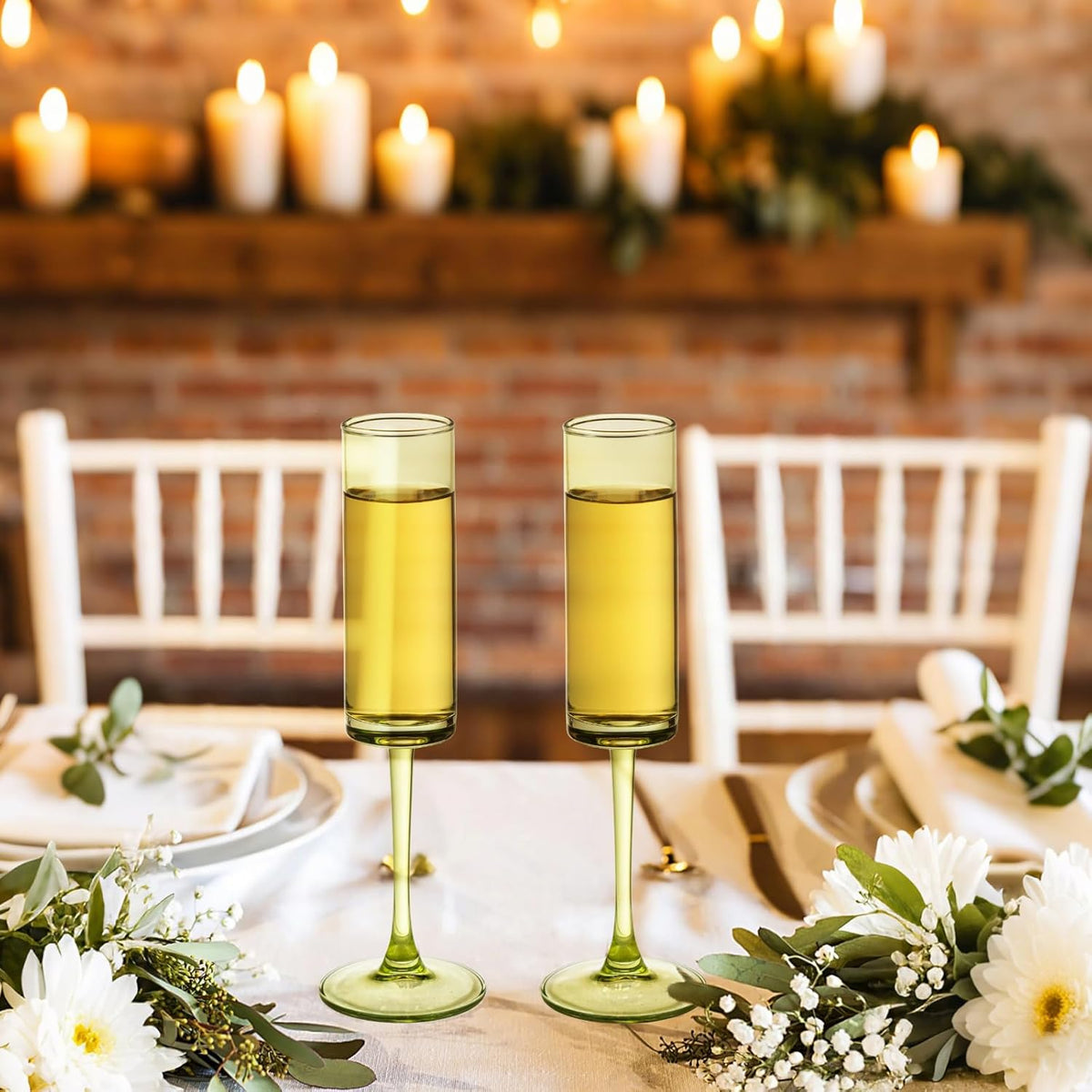 6 Pieces Green Champagne Flutes 6 OZ Straight Sided Wine Glasses Champagne Long Stem Drinking