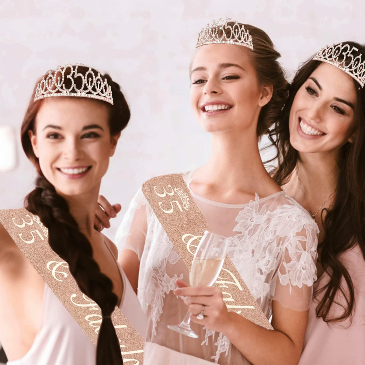35th Birthday Decorations for Women Including Sash, Tiara/Crown, Numeral Candles and Cake Topper