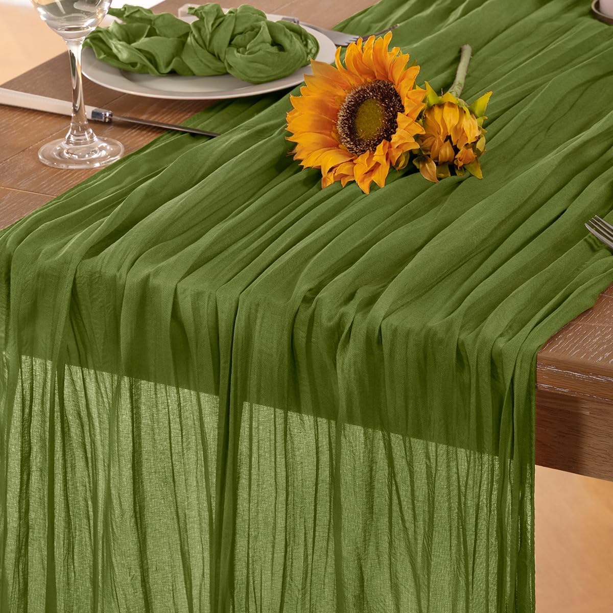 Olive Green Cheesecloth Table Runner Fall Table Runner Boho Gauze 120 Inches Green Fall Cheese