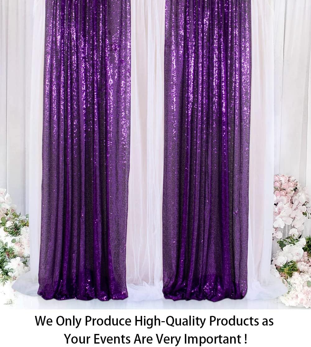 ShinyBeauty Sequin Curtains 2 Panels Purple 2FTx8FT Sequin Photo Backdrop Royal Purple Sequin