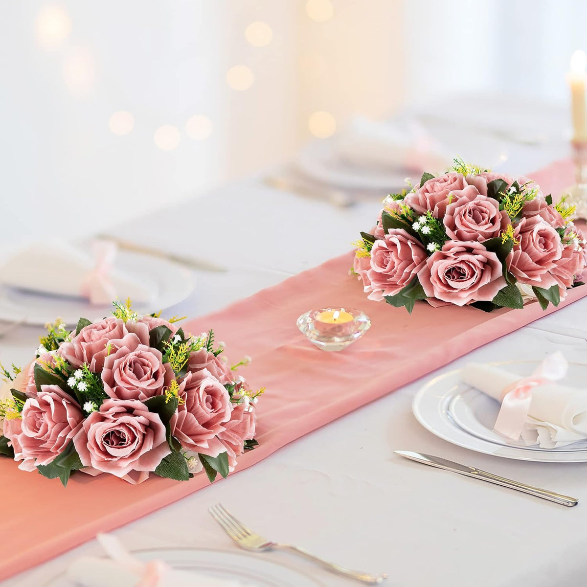 BLOSMON Dusty Pink Flowers Decoration: 6 Pcs Artificial Roses Flowers Balls for Wedding Dinning
