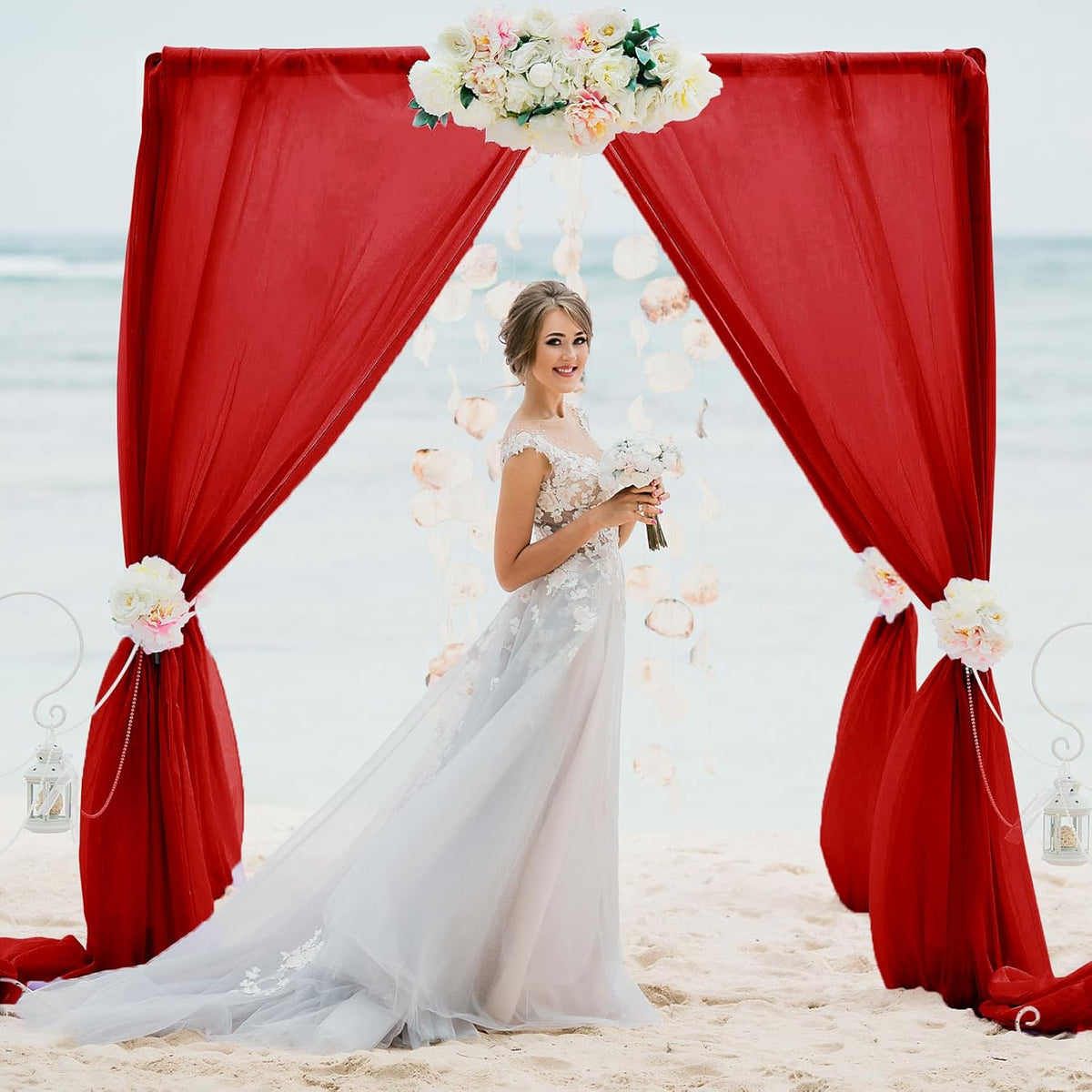 VOK Red Wedding Arch Draping Fabric Chiffon Fabric, 29in x 18Ft 2 Panels Sheer Chiffon Outdoor