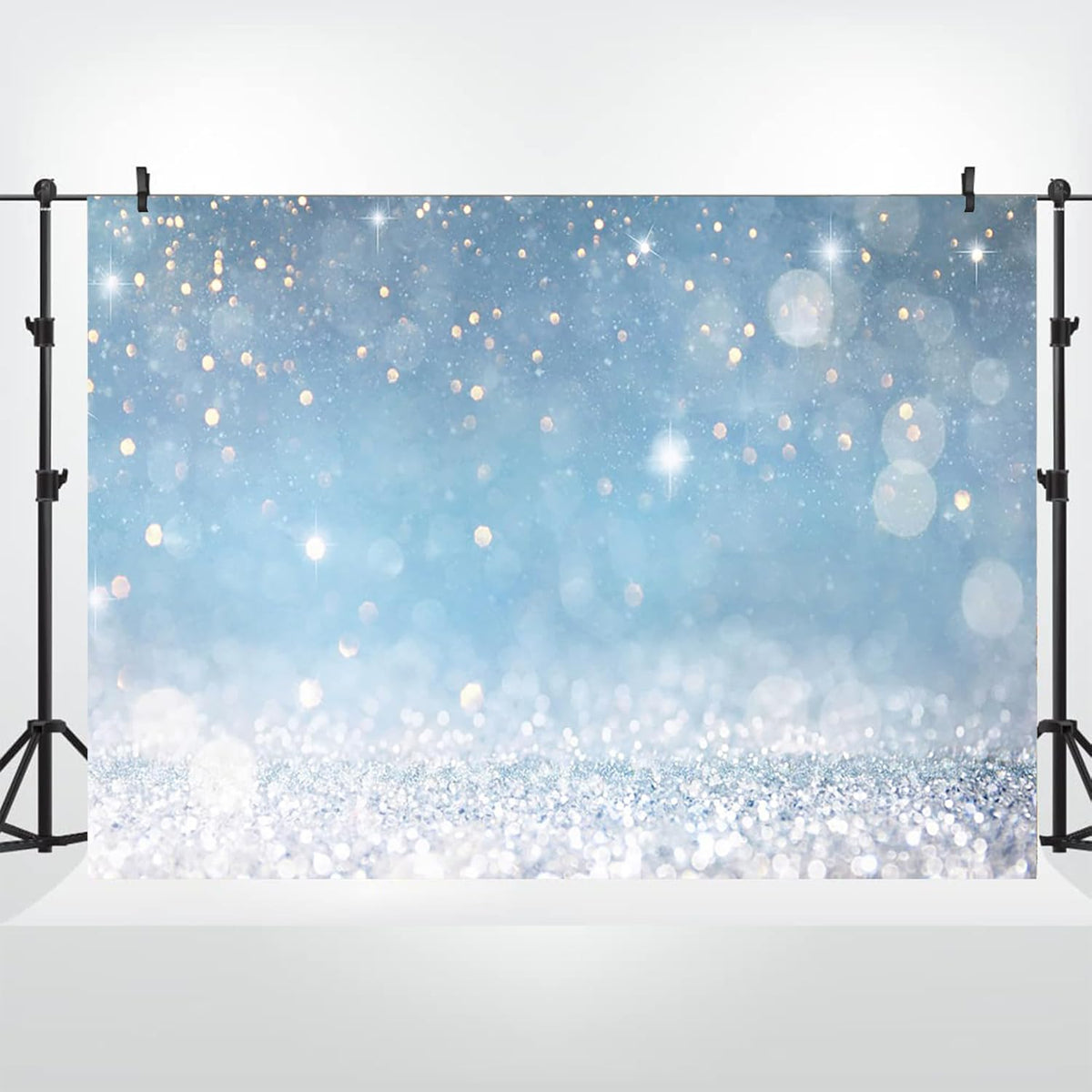 10x6.5ft Blue Bokeh (Not Glitter) Backdrops Birthday Party Abstract Golden Sparkling Spots