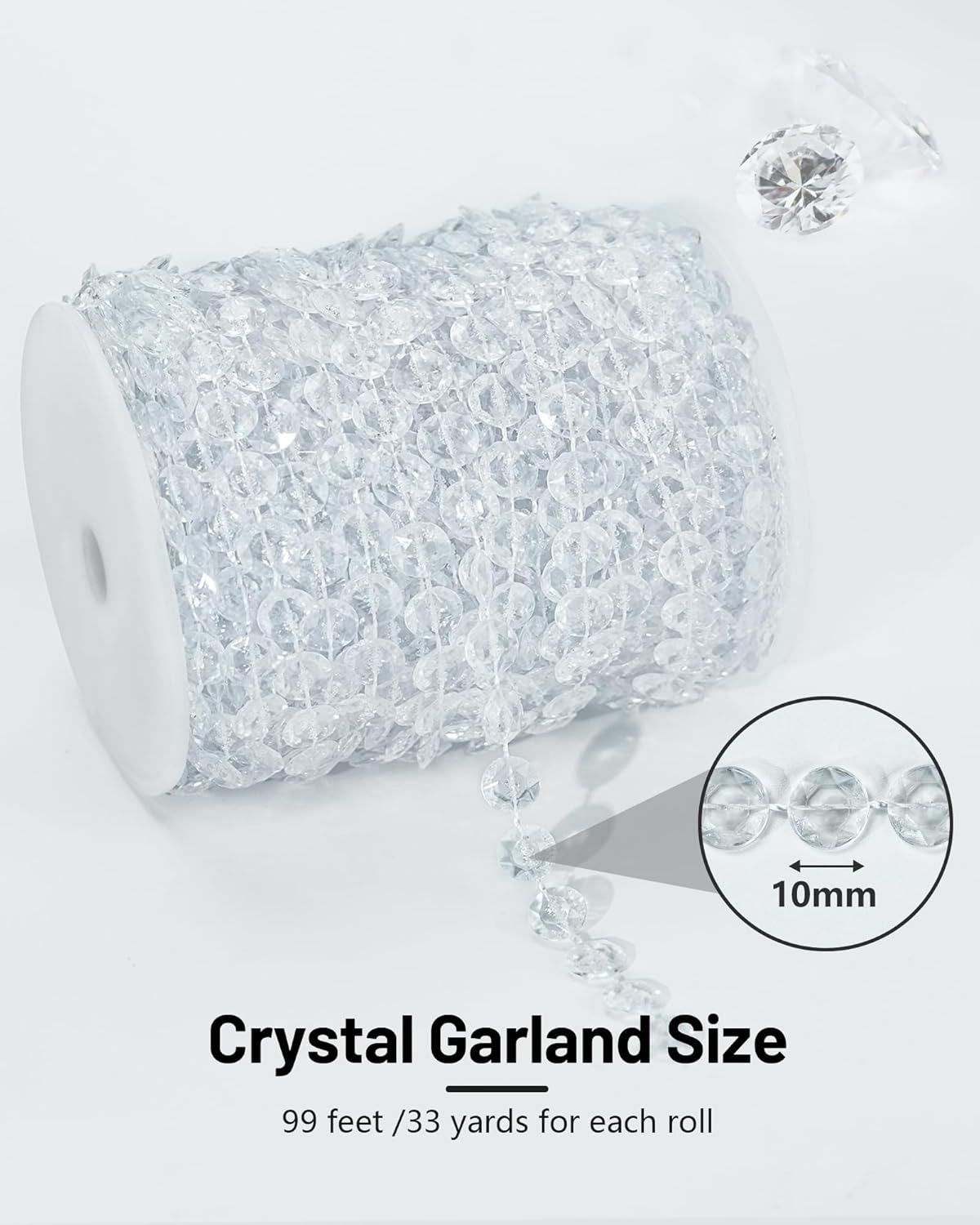 99FT Crystal Garland Strands, Acrylic Clear Crystal Beads String Roll, Diamond-Shaped Crystal