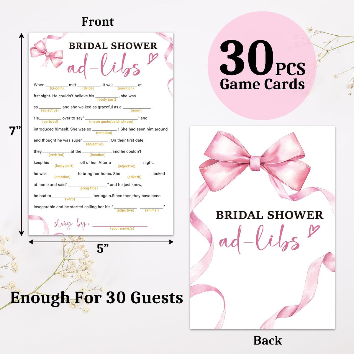 Bridal Shower Games 30 Guests, Ad-Libs Bridal Shower Wedding Games for Reception, Rehearsal Dinner