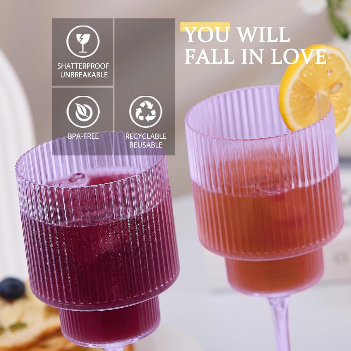 Plastic Goblets Wine Glasses - 12Oz Acrylic Wine Glasses Origami Unbreakable Clear Plastic Cocktail