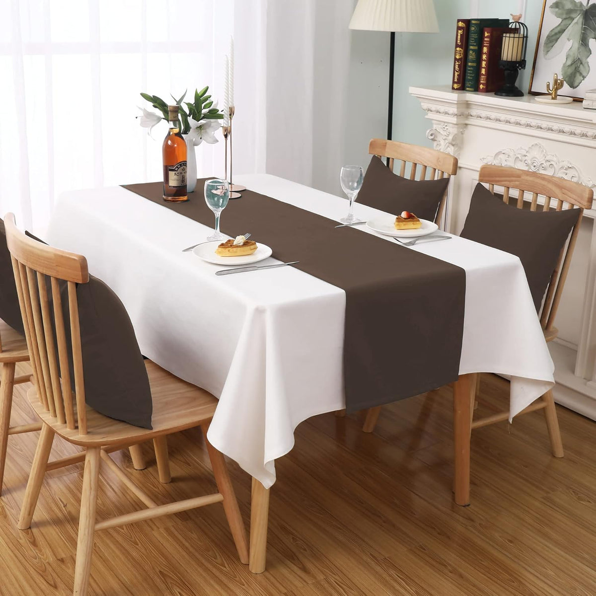 Rustic Brown Table Runner Solid Color Soft Thick Polyester Decorative Cloth Handcrafted for Wedding