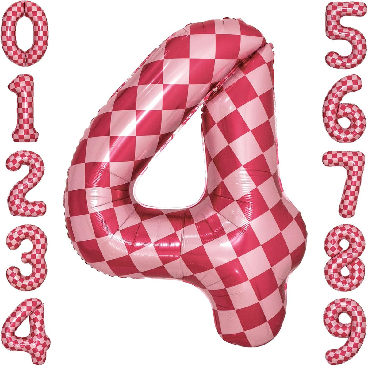 40 Inch Pink Checkered 4 Balloon Large Hot Pink Number Balloons for Girls 4th Birthday Decorations