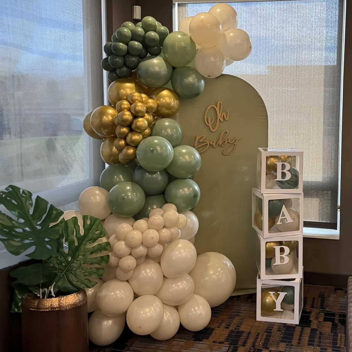 Balloons Green Gold, 60 Packs 12 Inch Retro Sage Green Gold Metallic Balloon, Olive Green White