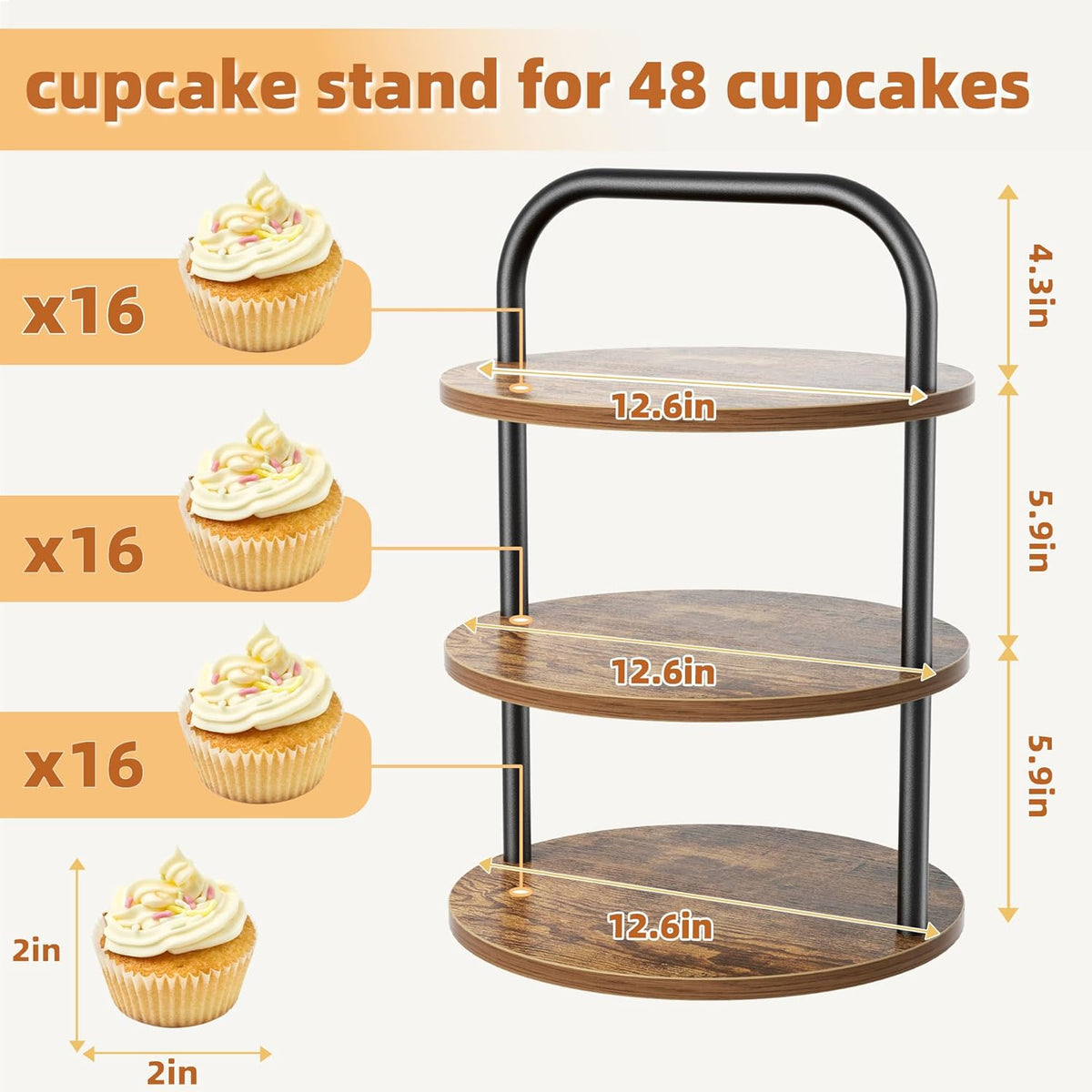 2 Pack Wooden Cupcake Stand, 3 Tier Large Cupcake Tower Stand 50 Cupcakes, Dessert Stand Cupcake