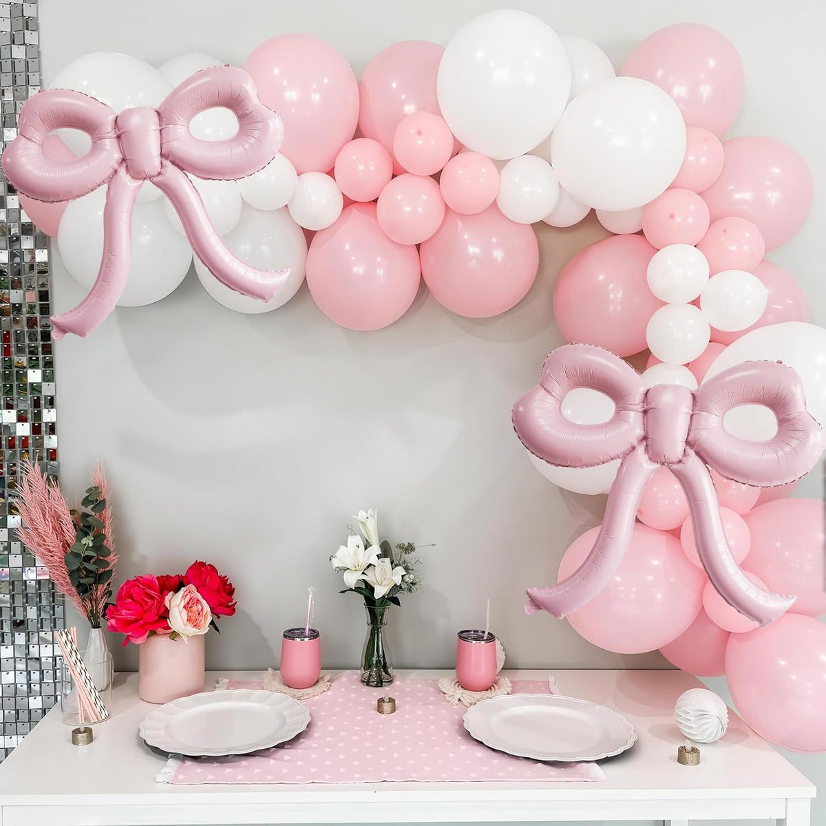 4 Pcs Light Pink Bow Balloons Bow Party Decorations for Girl Women Bow Birthday Decorations Giant