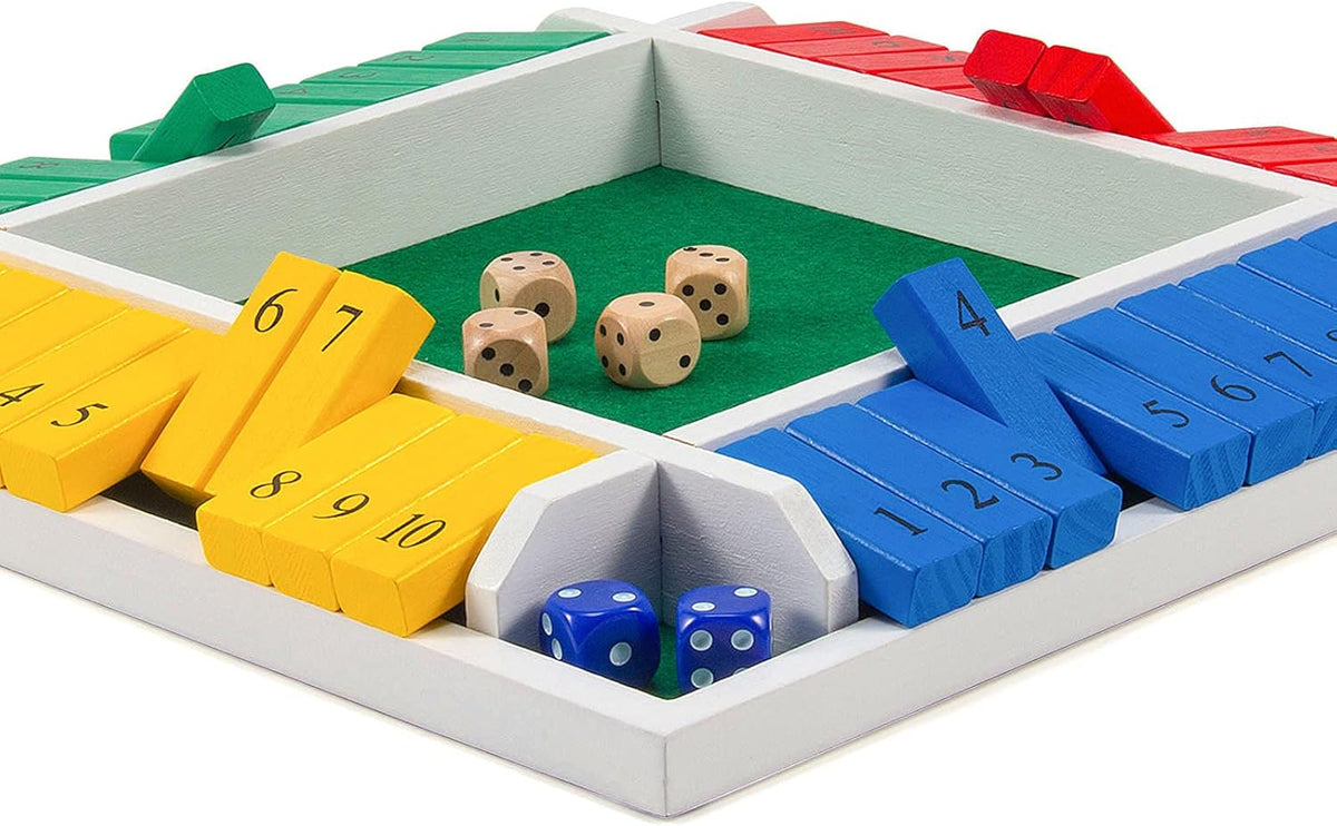 AMEROUS Shut The Box Dice Game-12 inches-Colorful Design-1-4 Players-12 Dice-Gift Package, Classic