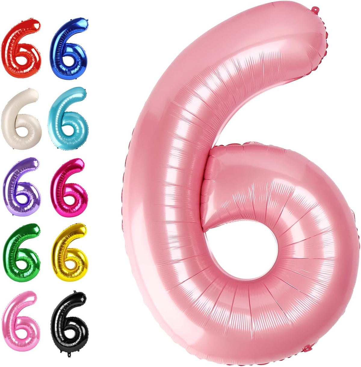 Pearlescent Pink 40 Inch Mylar Foil Number 6 Balloon, Birthday Digital Balloons for 6 16 Boy Girl
