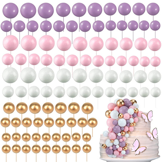 108 Pcs Balls Cake Topper DIY Cupcake Insert Foam Balloons for Cake Baking Wedding Anniversary